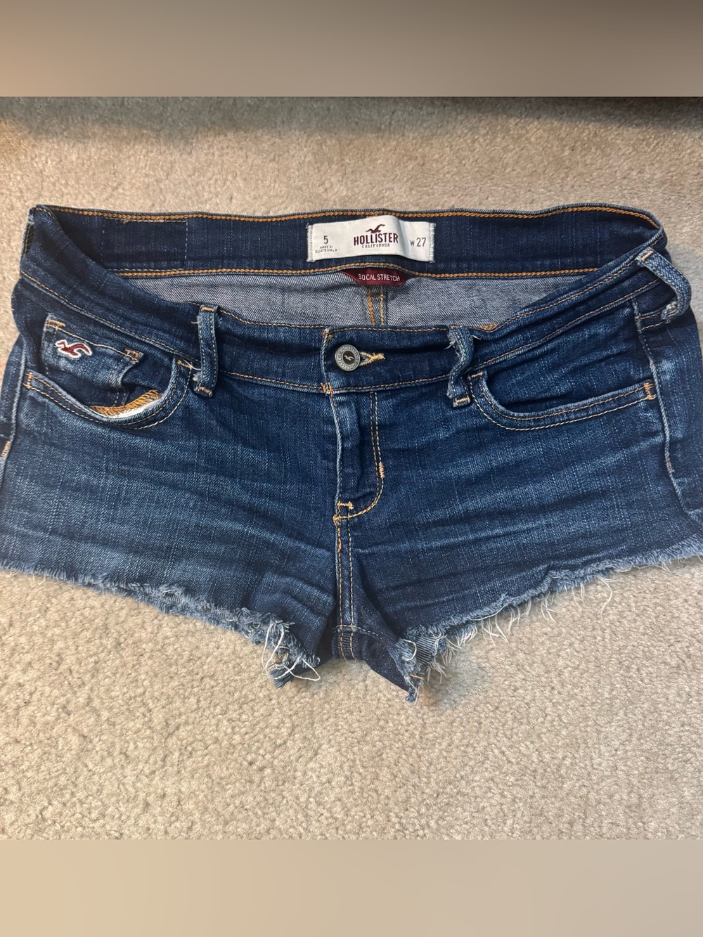 Vintage Y2K Hollister Dark Blue Denim Micro Mini Jean Shorts Women Cali Low Rise
